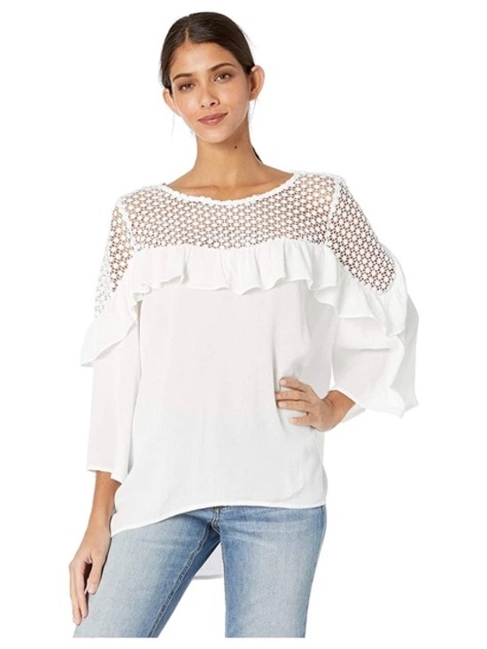Jack by BB Dakota Tops - Jack by BB Dakota White Crochet Yoke Ruffle Blouse